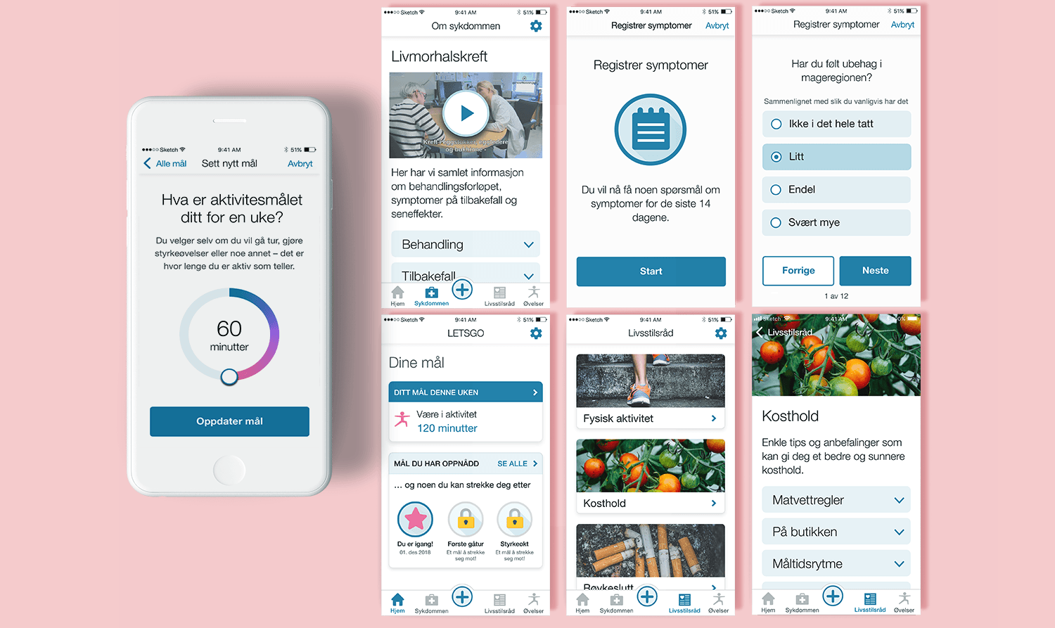 Innholdsrik app: Appen skal gi relevant informasjon og oppfølging av symptomer, samt motivere deg til å være i aktivitet og føre en sunn livsstil.